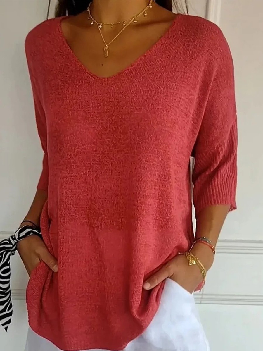 Women's Solid Knit V-Neck Sweater