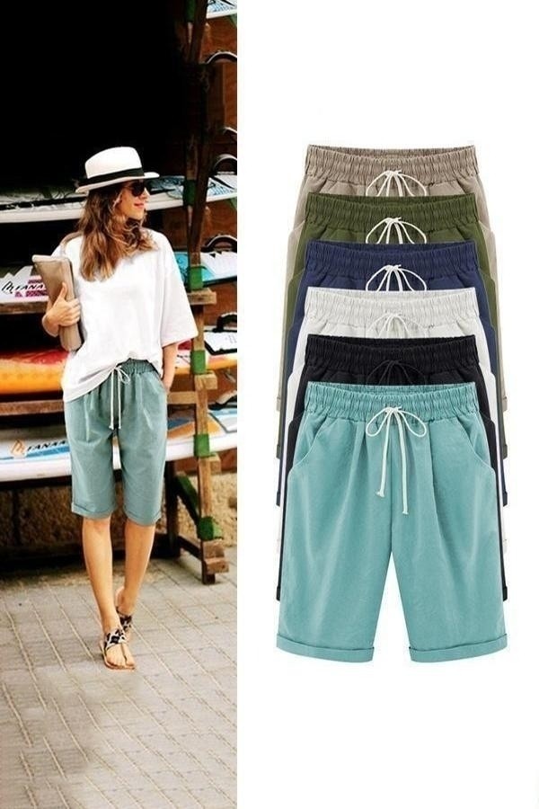 Khaki Solid Summer Loose Pocket Shorts