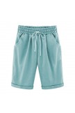 Khaki Solid Summer Loose Pocket Shorts - Blue
