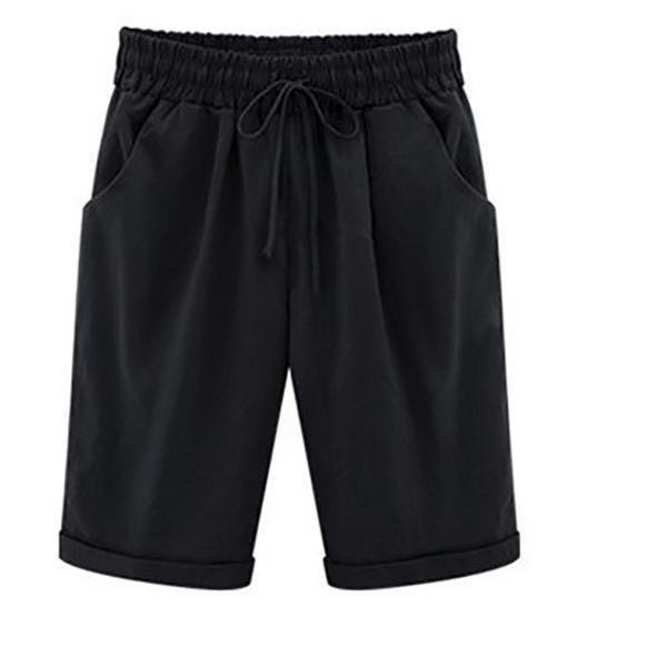 Khaki Solid Summer Loose Pocket Shorts