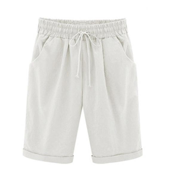 Khaki Solid Summer Loose Pocket Shorts