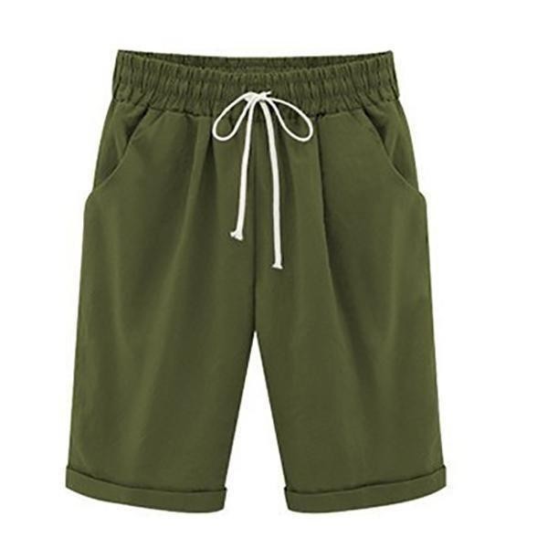 Khaki Solid Summer Loose Pocket Shorts
