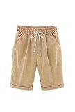 Khaki Solid Summer Loose Pocket Shorts - Yellow