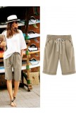 Khaki Solid Summer Loose Pocket Shorts - Khaki