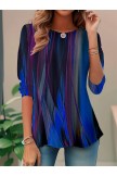 Aurora Borealis Print Crew Neck Long Sleeve Casual T-shirt - Blue