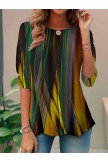 Aurora Borealis Print Crew Neck Long Sleeve Casual T-shirt - Yellow