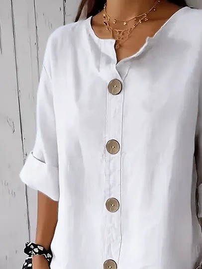Plain Shirt Collar Long Sleeve Button Casual Shirt