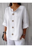 Plain Shirt Collar Long Sleeve Button Casual Shirt - White