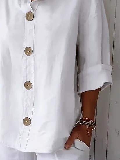 Plain Shirt Collar Long Sleeve Button Casual Shirt