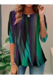Aurora Borealis Print Crew Neck Long Sleeve Casual T-shirt - Green