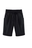 Khaki Solid Summer Loose Pocket Shorts - Black