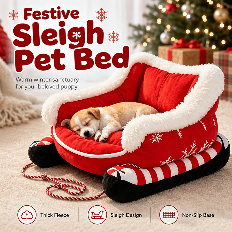 Red Christmas sleigh-shaped pet bed