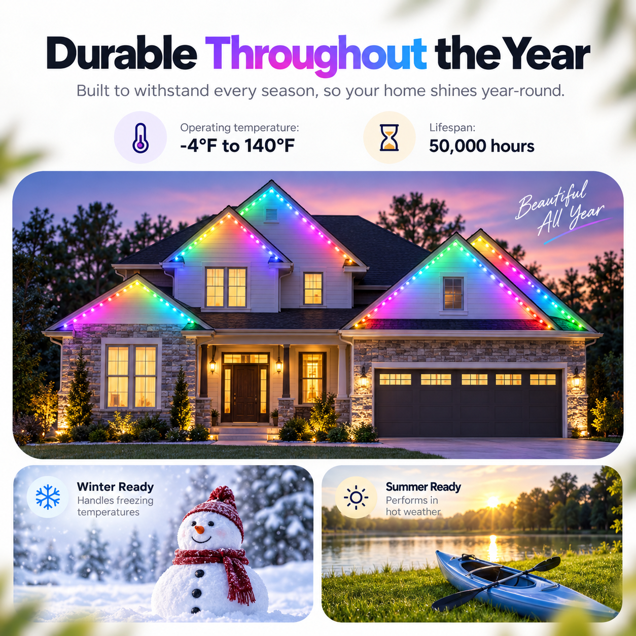 Permanent outdoor lights designed for exterior use