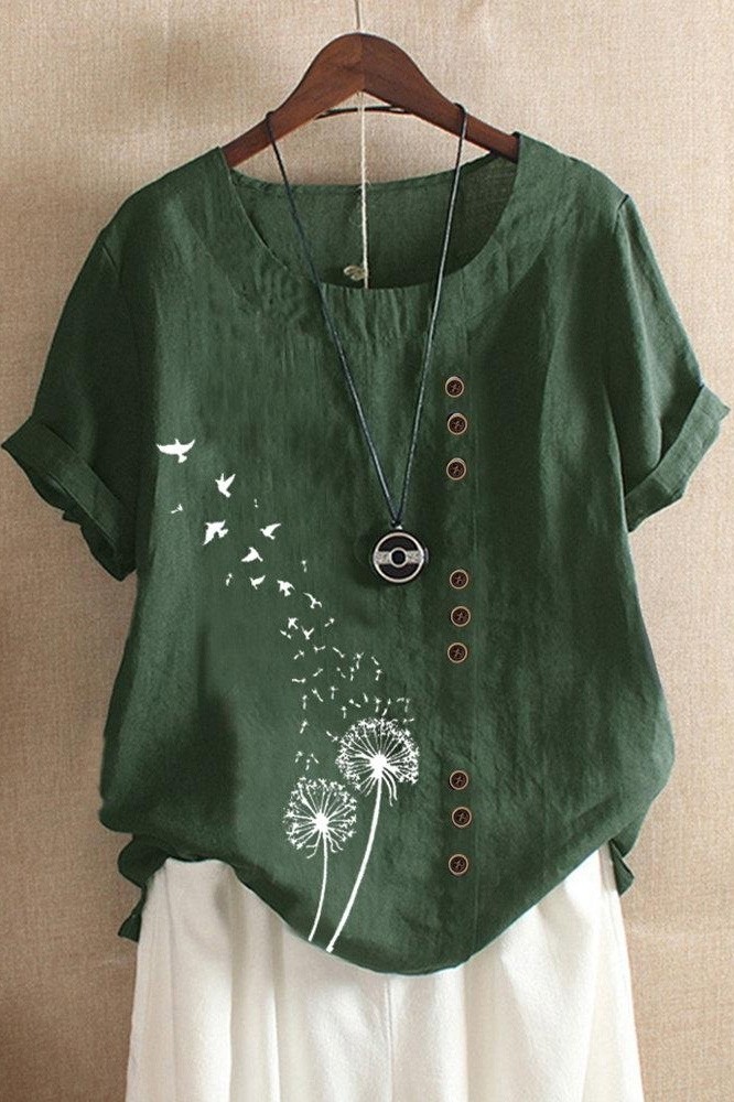 Floral Print O-neck Short Sleeves T-shirt