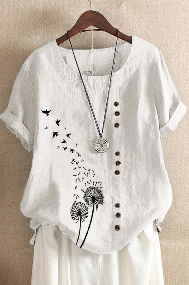 Floral Print O-neck Short Sleeves T-shirt