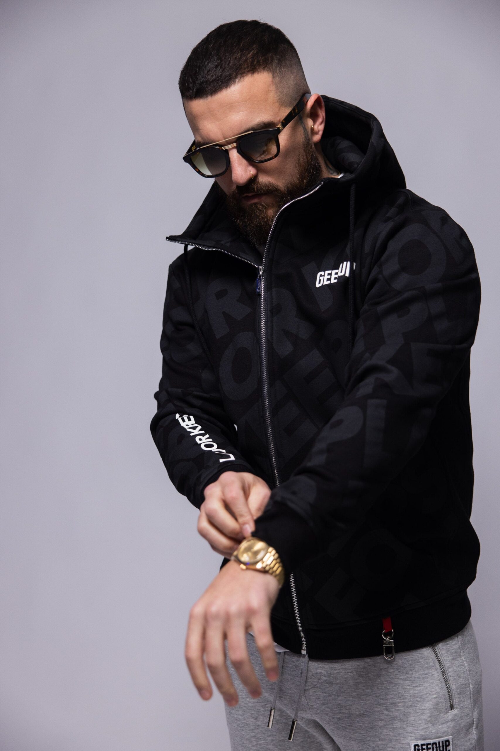 Geedup Hoodie PFK Monogram Zip Jacket Black