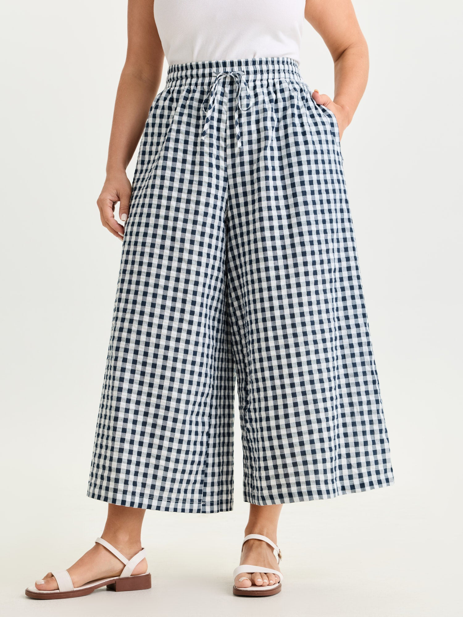 Cotton Checkered Print Wide Leg Pants (Buy 2 Free Shipping)