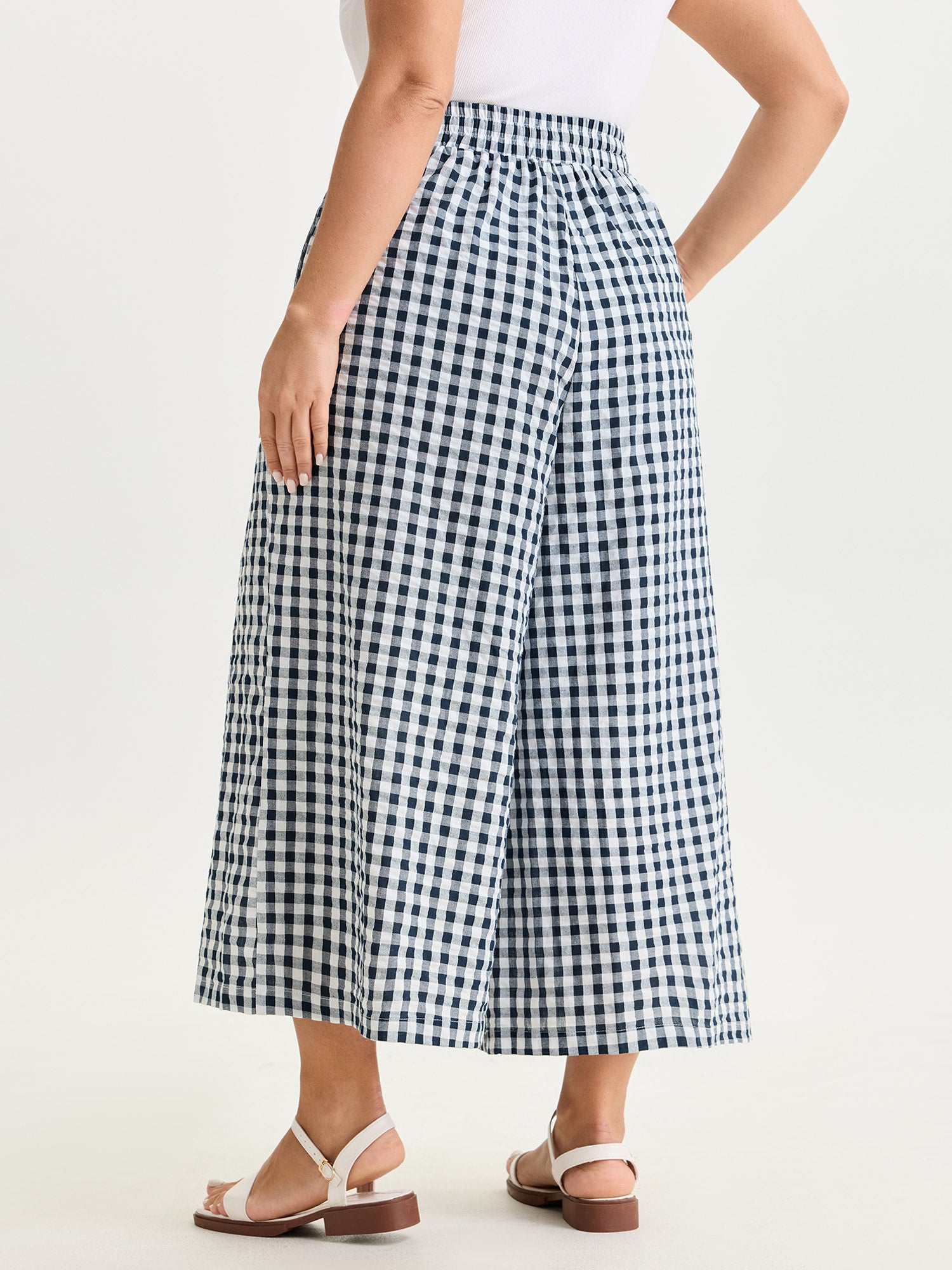 Cotton Checkered Print Wide Leg Pants (Buy 2 Free Shipping)