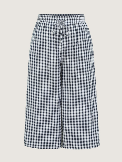 Cotton Checkered Print Wide Leg Pants (Buy 2 Free Shipping)