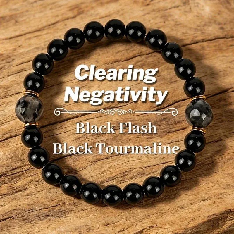 Protection Strength & Grounding Energy Black Onyx Faceted Black Glitter Stone Bracelet
