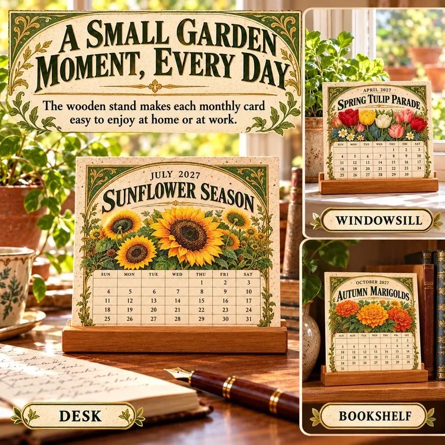 Heirloom Garden calendar as a small tabletop display