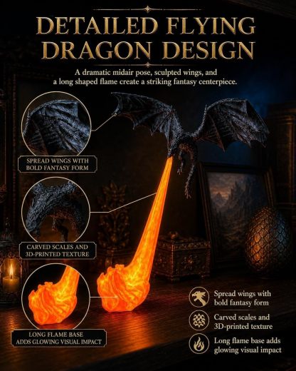 🐉 Fire-Breathing Dragon Figurine Lamp | Gothic Dark Fantasy Desk Decor 🔥