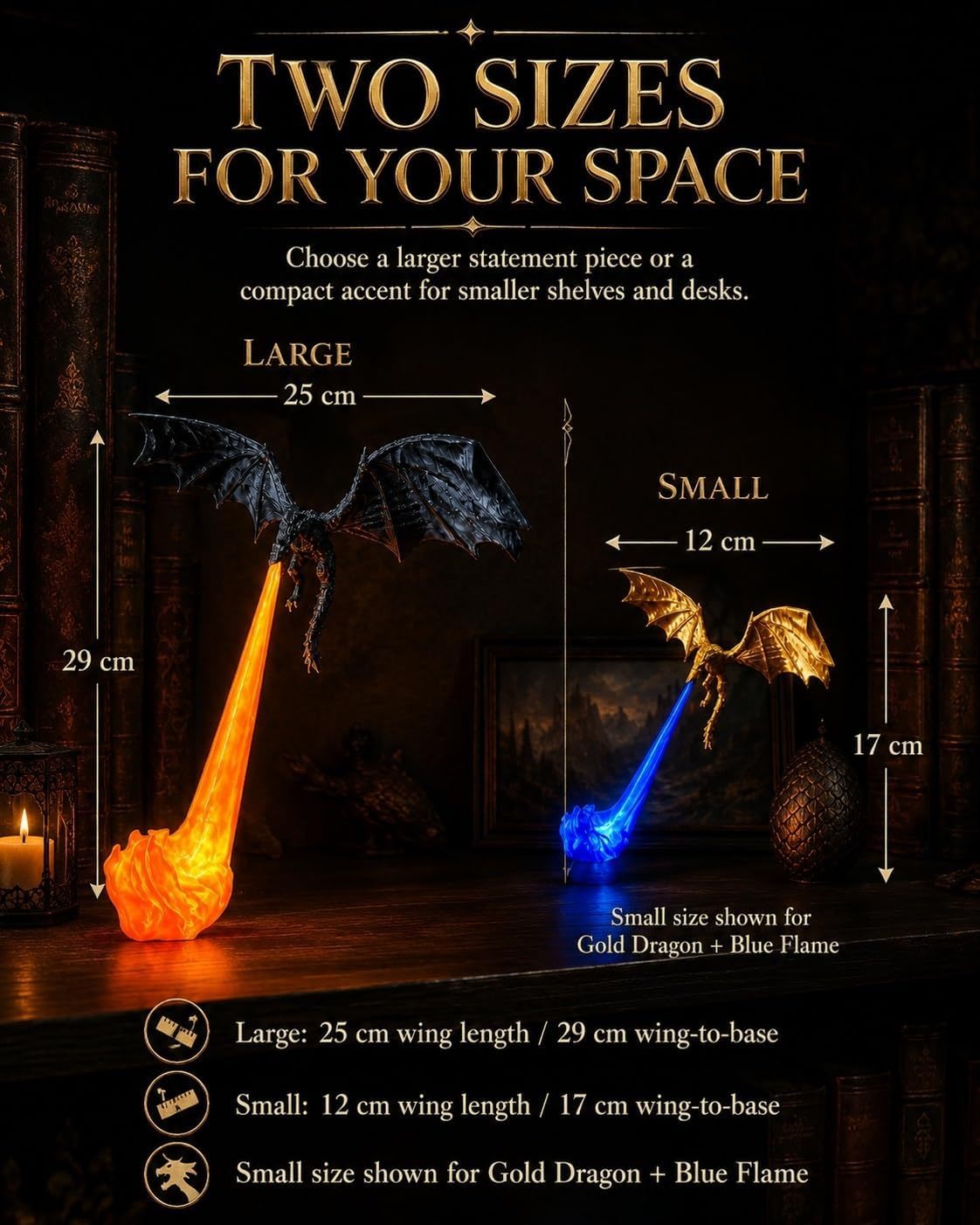 🐉 Fire-Breathing Dragon Figurine Lamp | Gothic Dark Fantasy Desk Decor 🔥