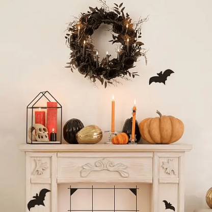 Black Rose Wreath with Candles