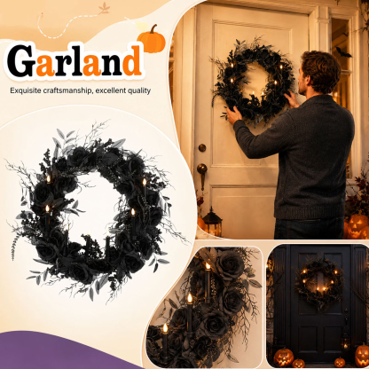 Black Rose Wreath with Candles