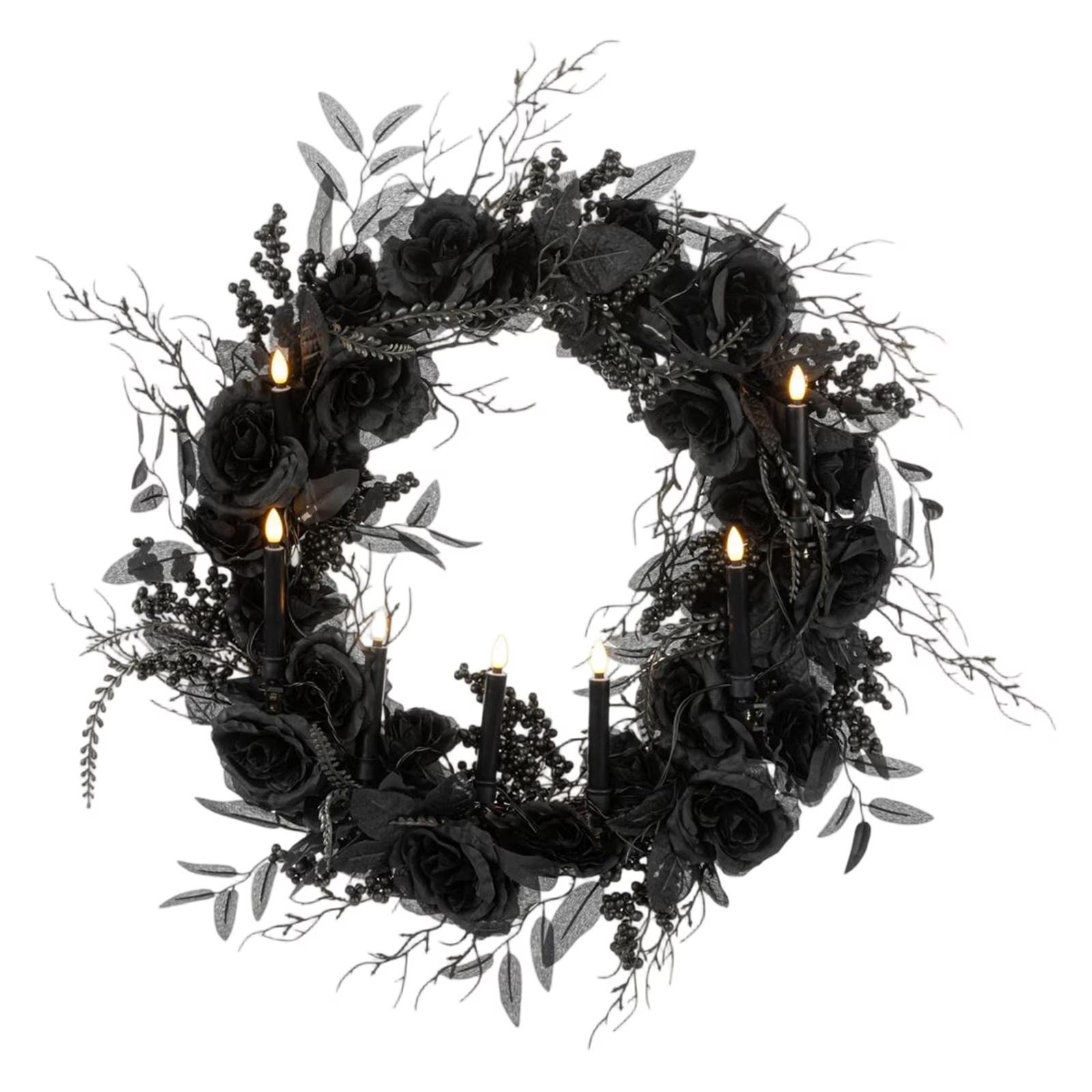 Black Rose Wreath with Candles