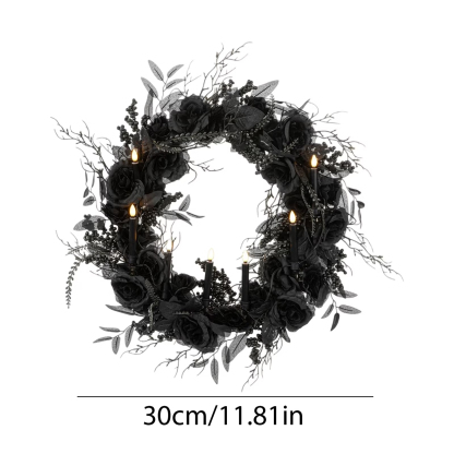 Black Rose Wreath with Candles