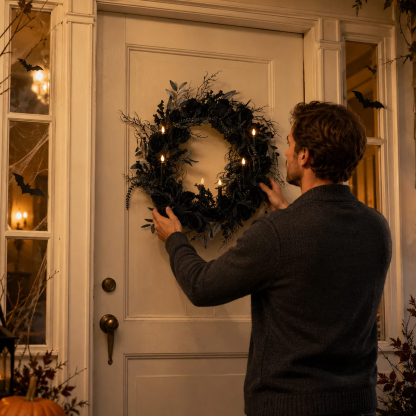 Black Rose Wreath with Candles