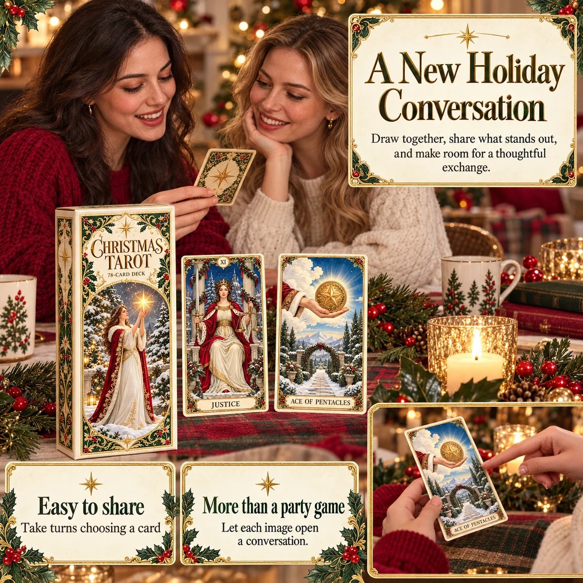 Two friends sharing a Christmas Tarot card draw