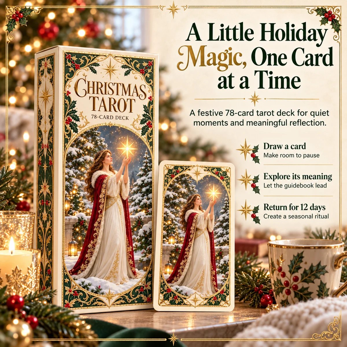 Christmas Tarot box and card with the one-card seasonal ritual