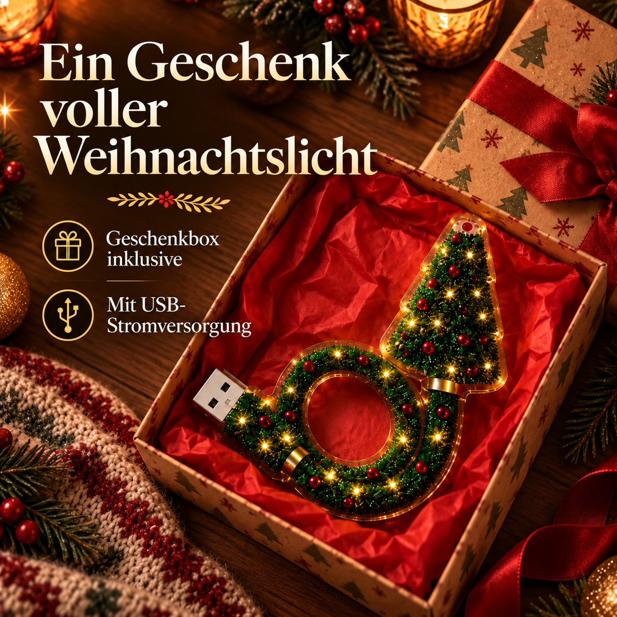 Produktansicht: USB-Weihnachtsbaum-Projektor für gemütliche Festabende