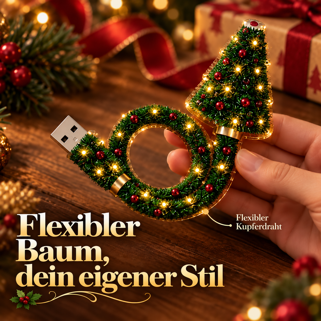 Produktansicht: USB-Weihnachtsbaum-Projektor für gemütliche Festabende