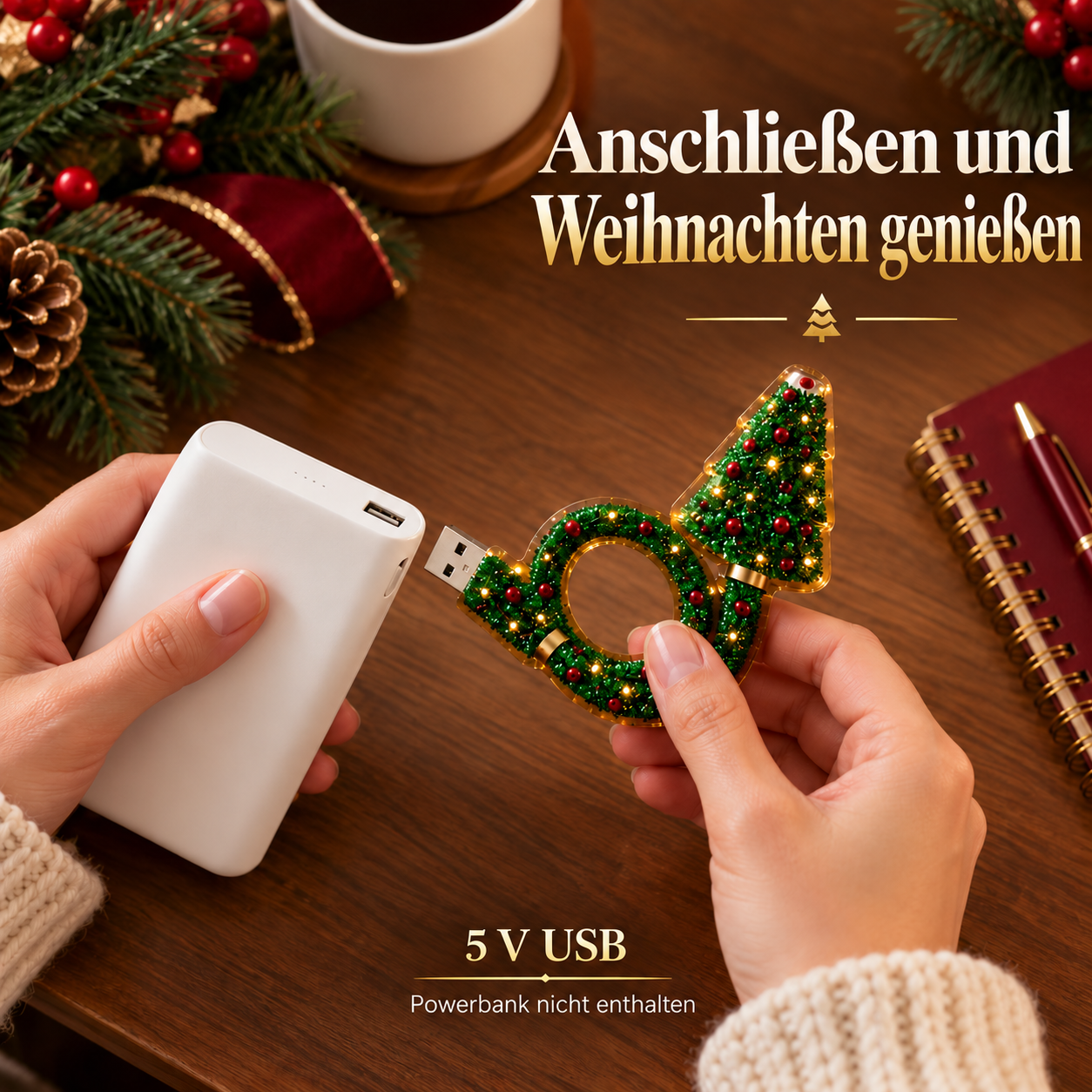 Produktansicht: USB-Weihnachtsbaum-Projektor für gemütliche Festabende