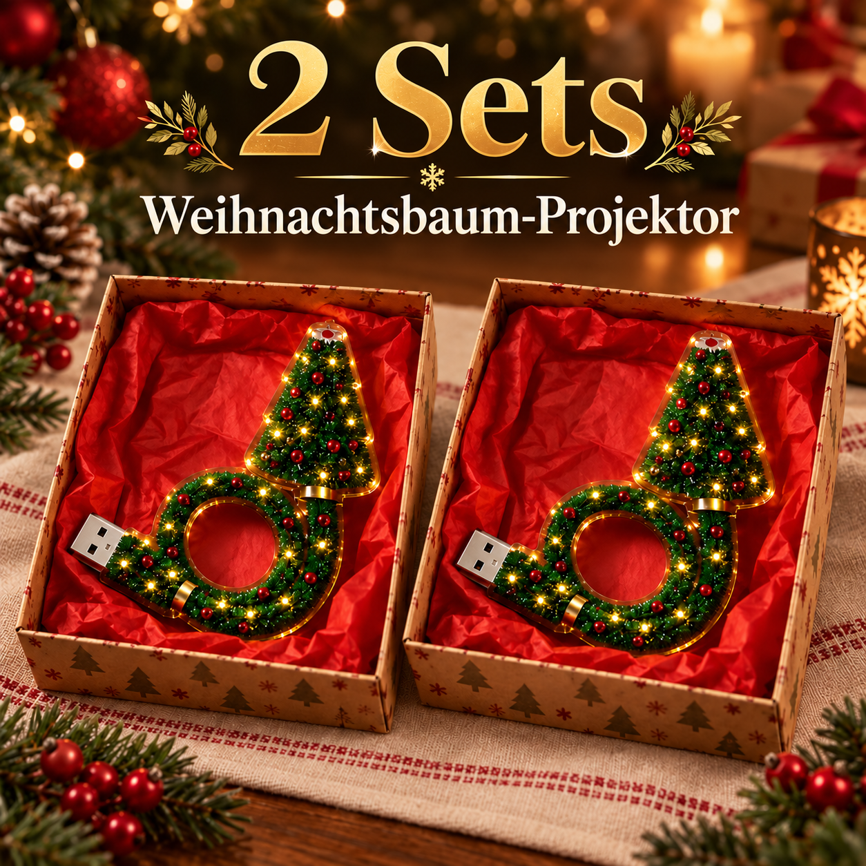 Produktansicht: USB-Weihnachtsbaum-Projektor für gemütliche Festabende