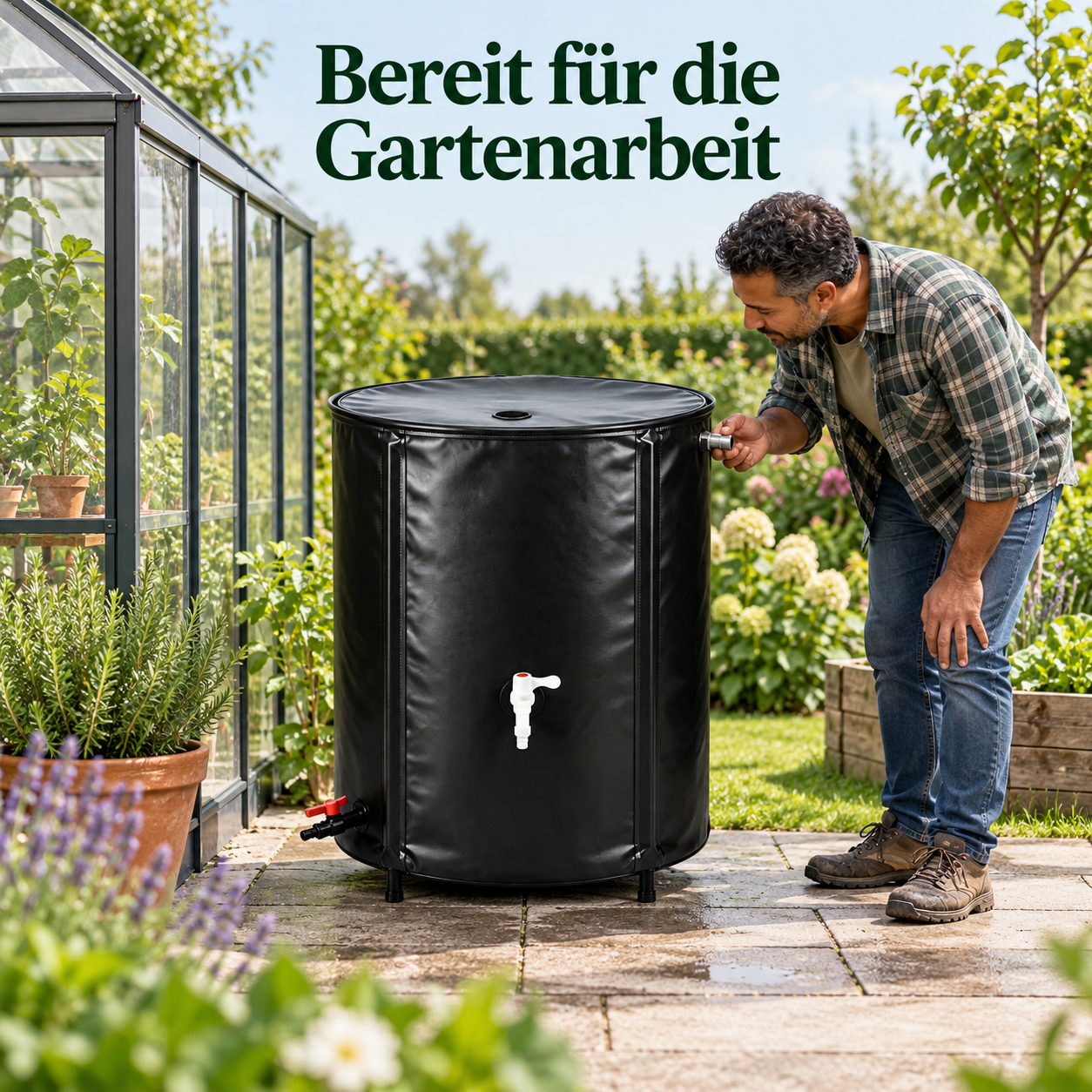 Schwarzer faltbarer Regenwassertank für den Garten