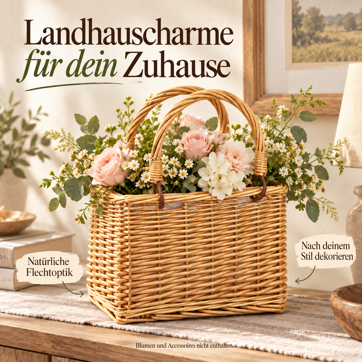 Geflochtener Blumenkorb für stimmungsvolle Arrangements – Produktansicht