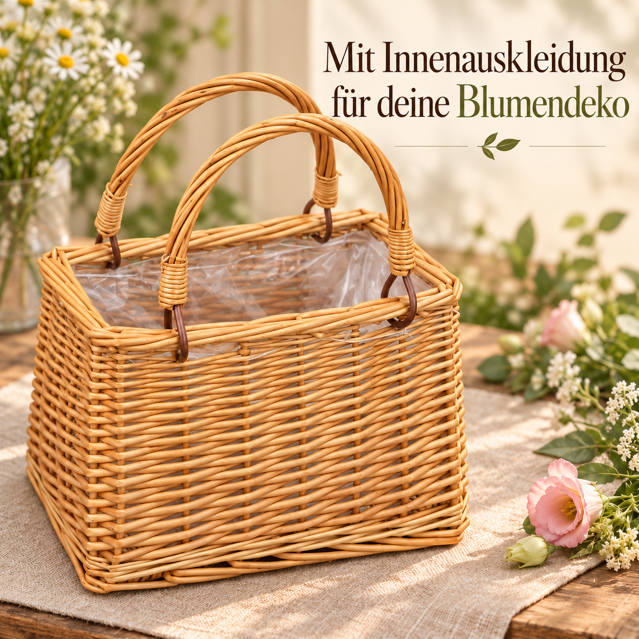 Geflochtener Blumenkorb für stimmungsvolle Arrangements – Produktansicht