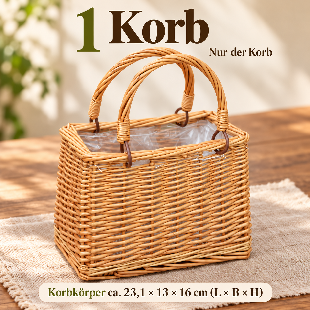 Produktansicht: Geflochtener Blumenkorb für liebevolle Arrangements