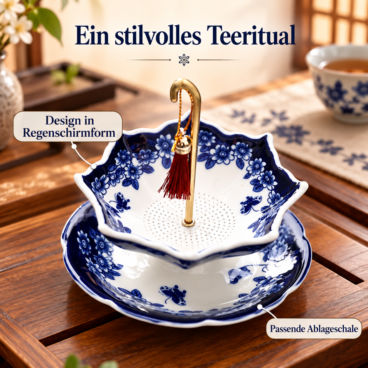 Teesieb in Regenschirmform für stilvolle Teemomente – Produktansicht
