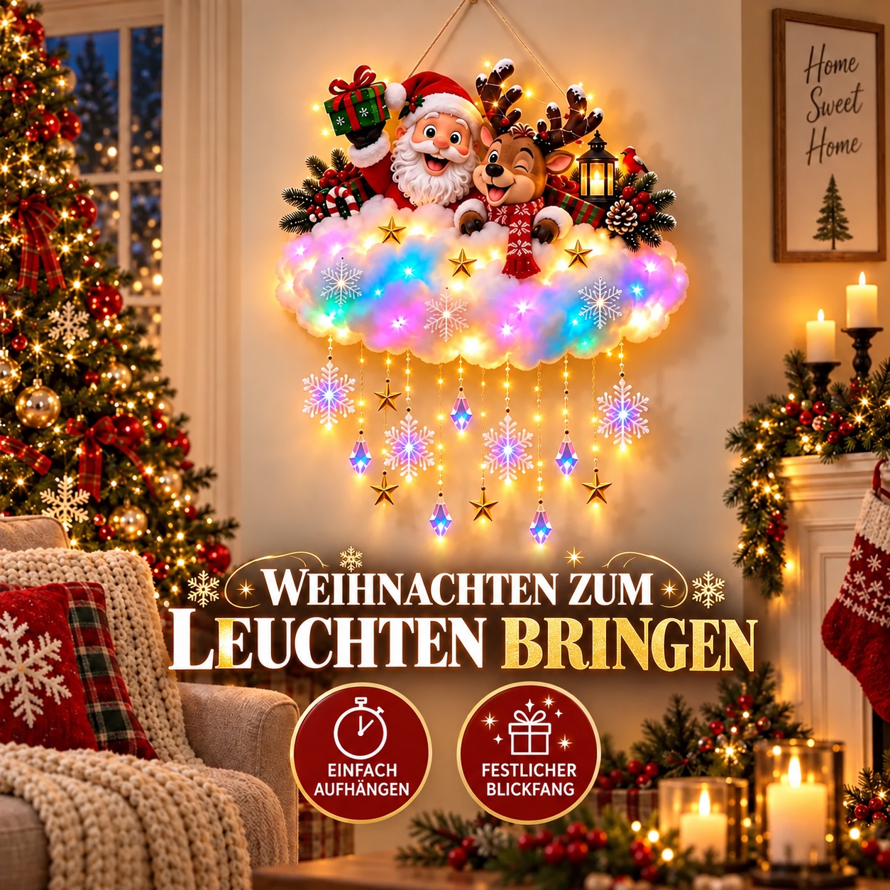 Leuchtende Weihnachts-Wolkendeko für ein gemütliches Zuhause