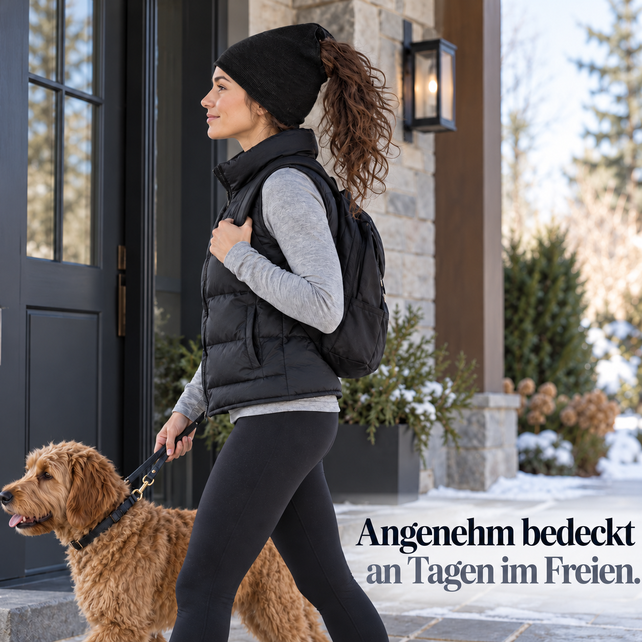 Beanie mit Zopföffnung für angenehmen Komfort im Freien – Produktansicht