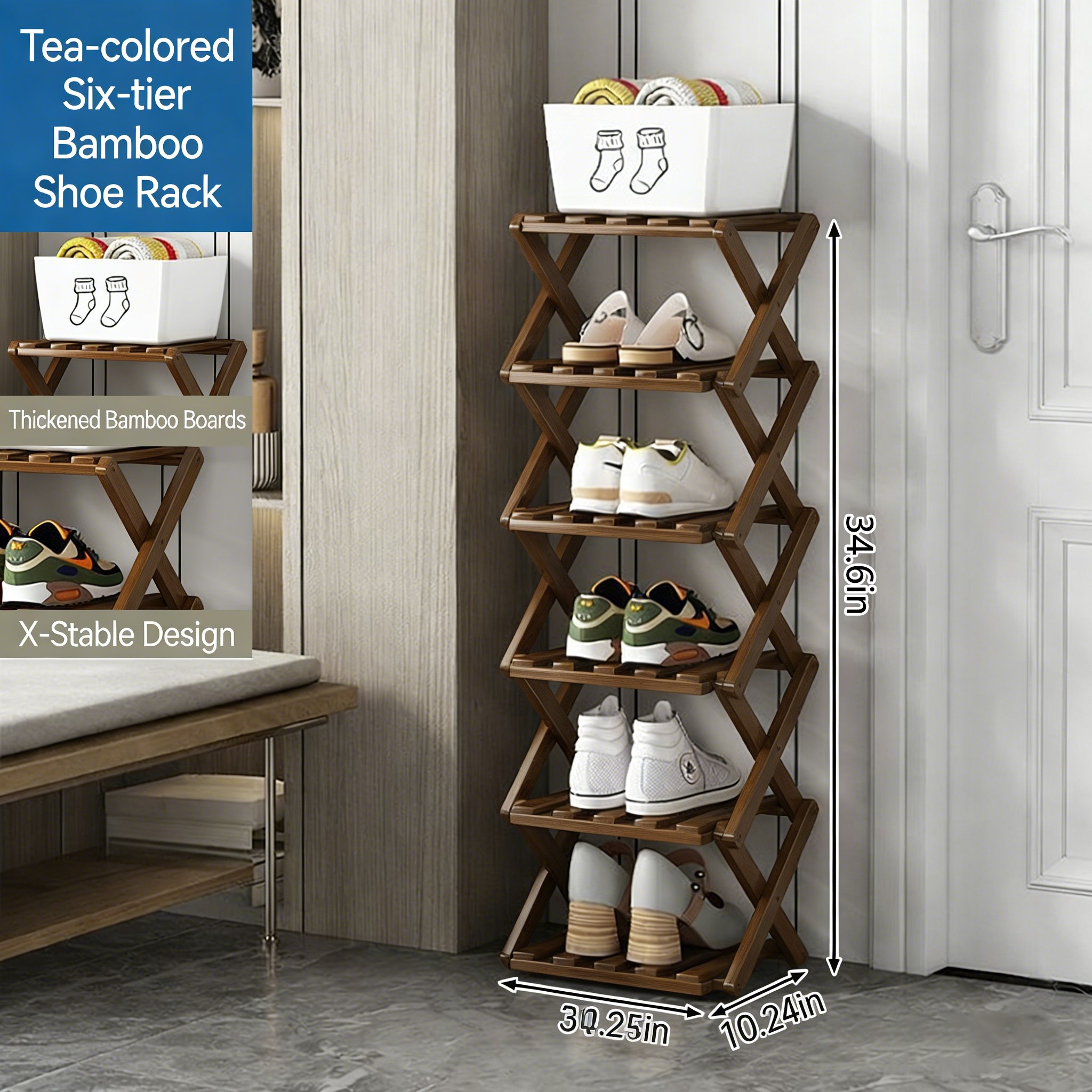 9-Tier No-Assembly Bamboo Storage Rack