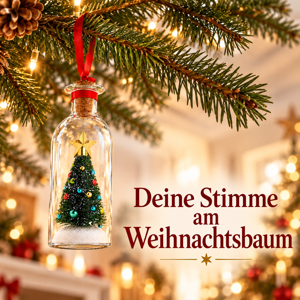 Weihnachtsflasche mit grünem Miniaturbaum für deine persönliche Sprachnachricht