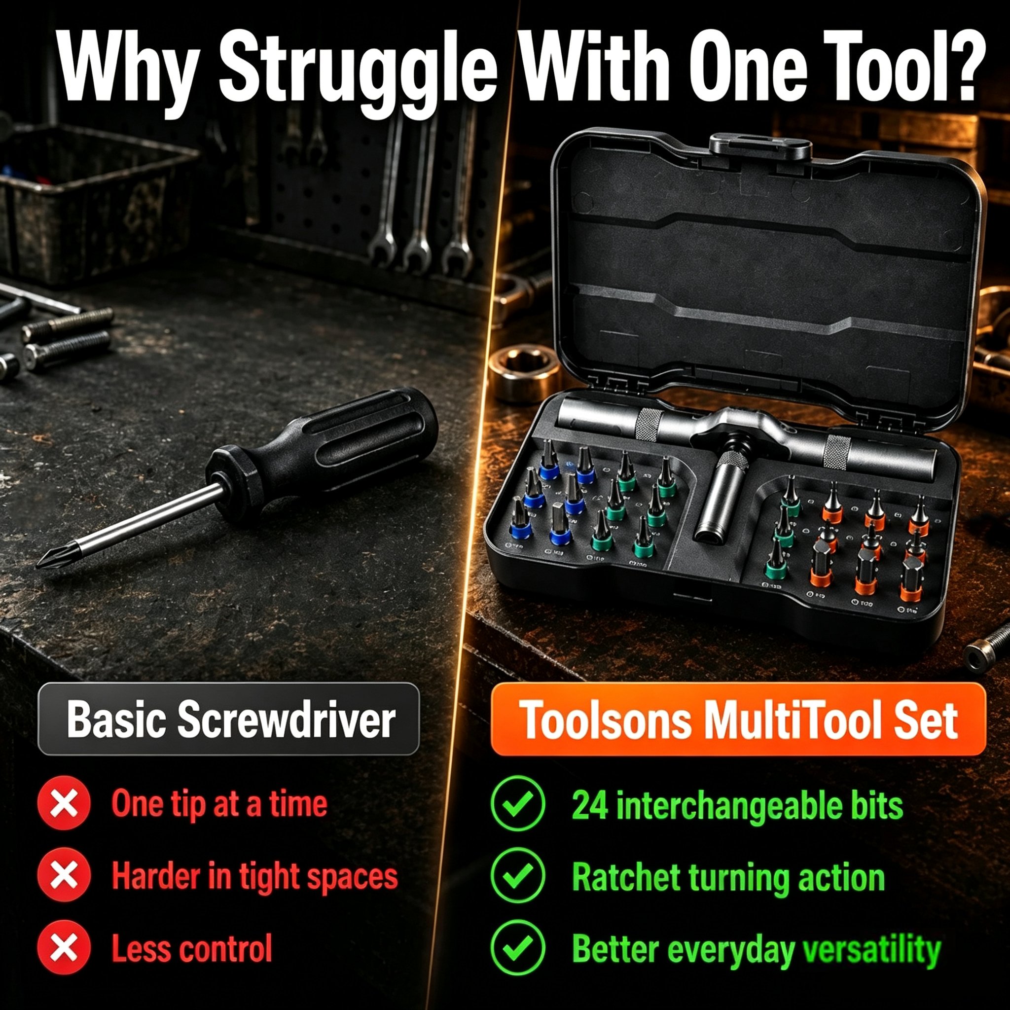 🛠️ 24-in-1 T-Handle Ratchet Screwdriver Set with S2 Bits