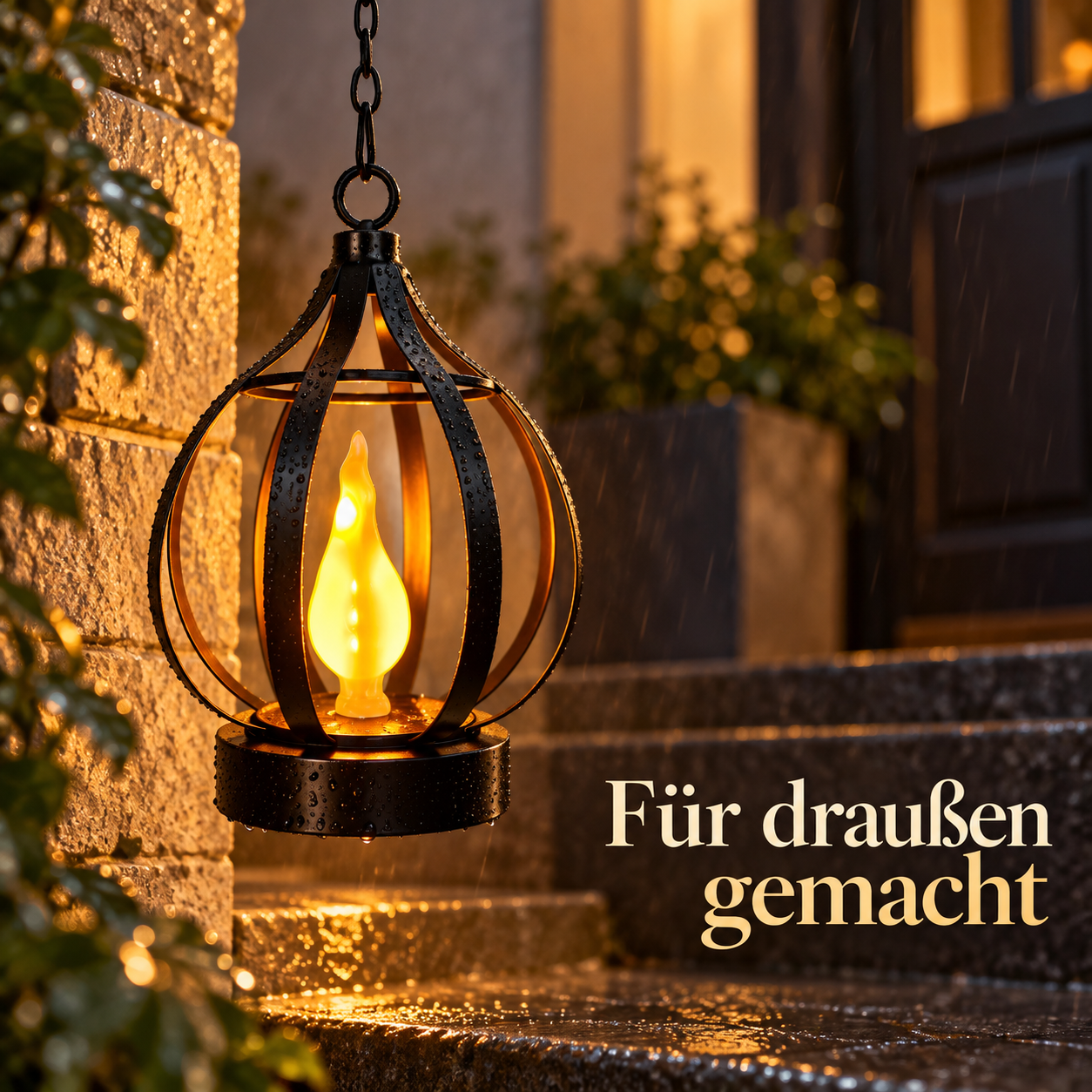Solar-Flammenlaterne in Schwarz, 1 Stück