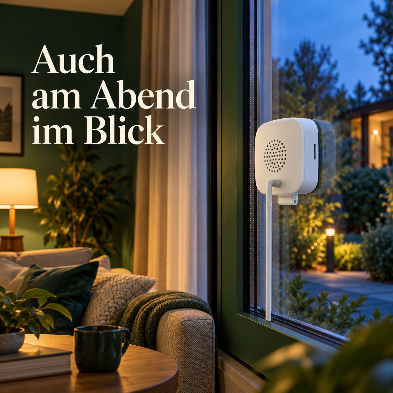 Kamera innen am Fenster bei Abendlicht